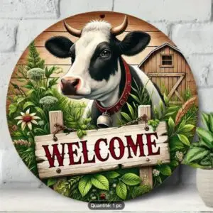 Panneau rond en Aluminium Vache noire et blanche