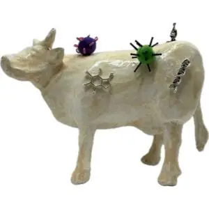 Microscope. Une Vache décorative décorée avec des virus et des bactéries