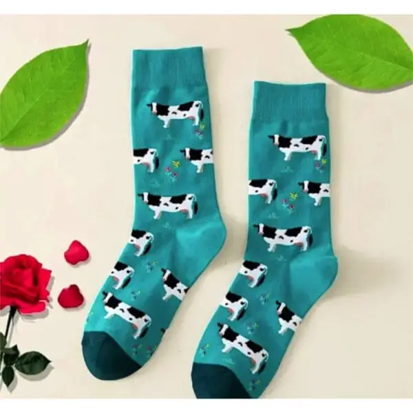 Chaussettes colorées imprimées Vache pour Femme bleues