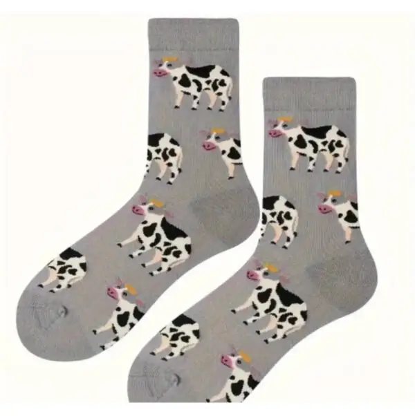 Chaussettes colorées imprimées Vache pour Femme grises