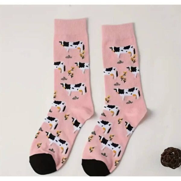 Chaussettes colorées imprimées Vache pour Femme roses