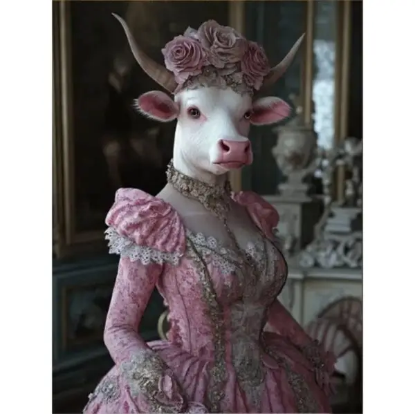 Tableau imprimé de Madame Vache en rose