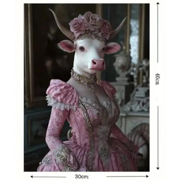 Tableau imprimé de Madame Vache en rose