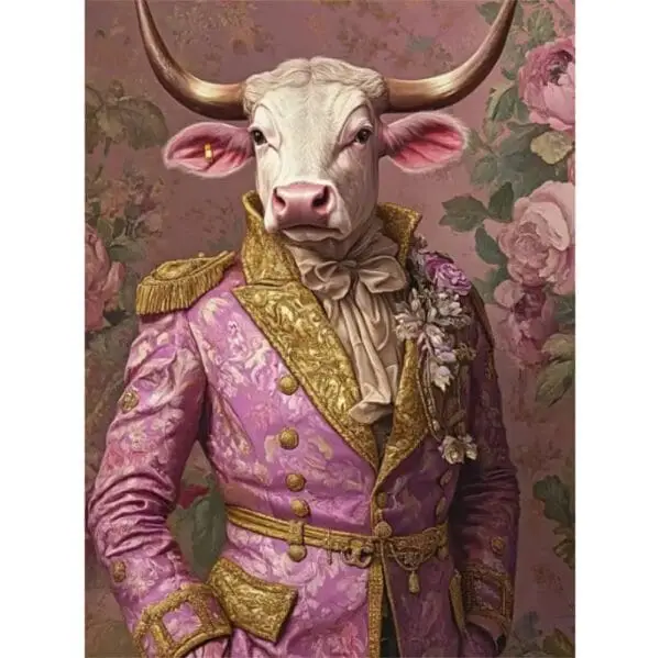 Tableau imprimé de Monsieur Vache en rose