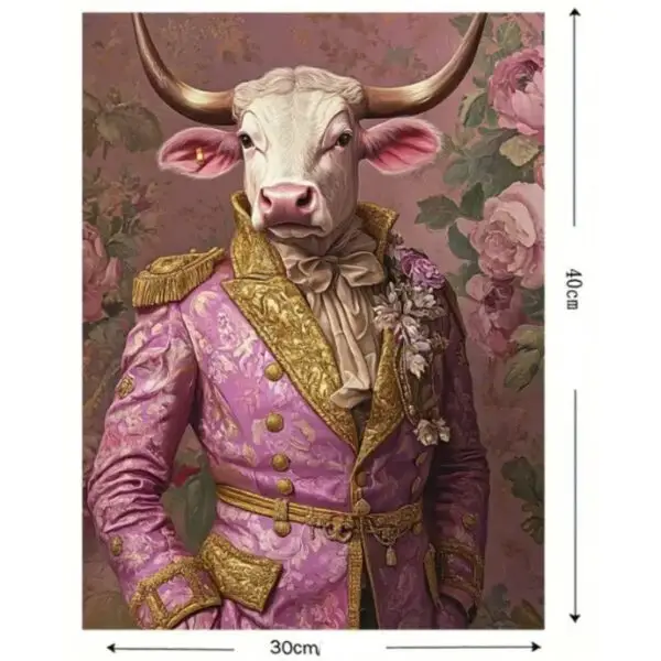 Tableau imprimé de Monsieur Vache en rose