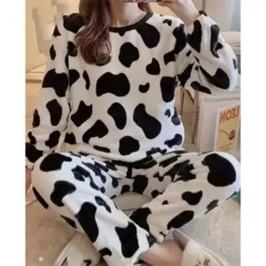 Pyjama imprimé Vache noir et blanc pour Femme hiver