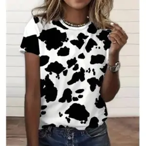 T Shirt imprimé Vache noir et blanc pour Femme