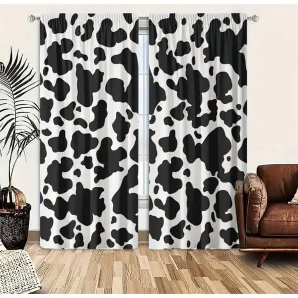 2 Rideaux imprimés Vache noire et blanche