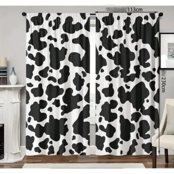 2 Rideaux imprimés Vache noire et blanche