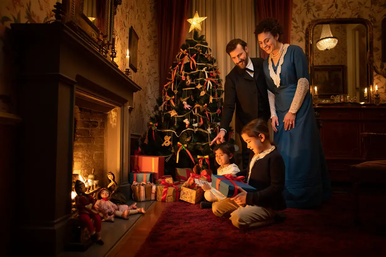 Famille bourgeoise célébrant Noël au XIXᵉ siècle