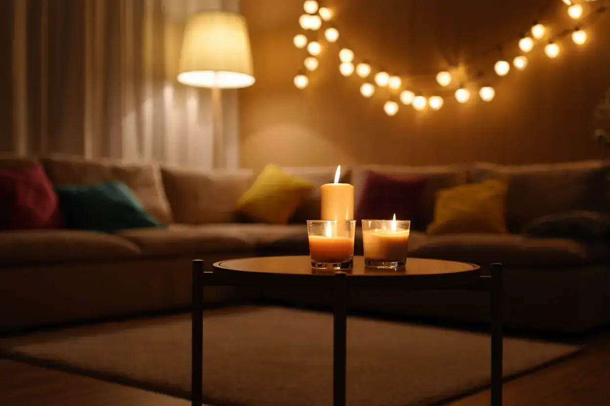 Éclairage tamisé salon cosy