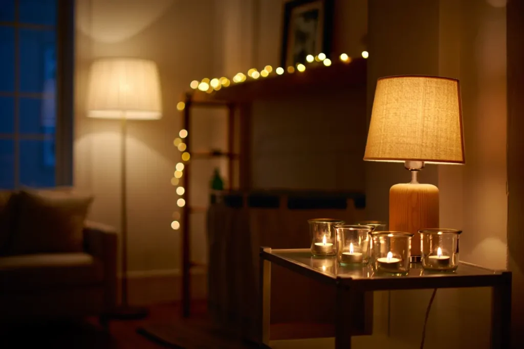 Éclairage chaleureux salon