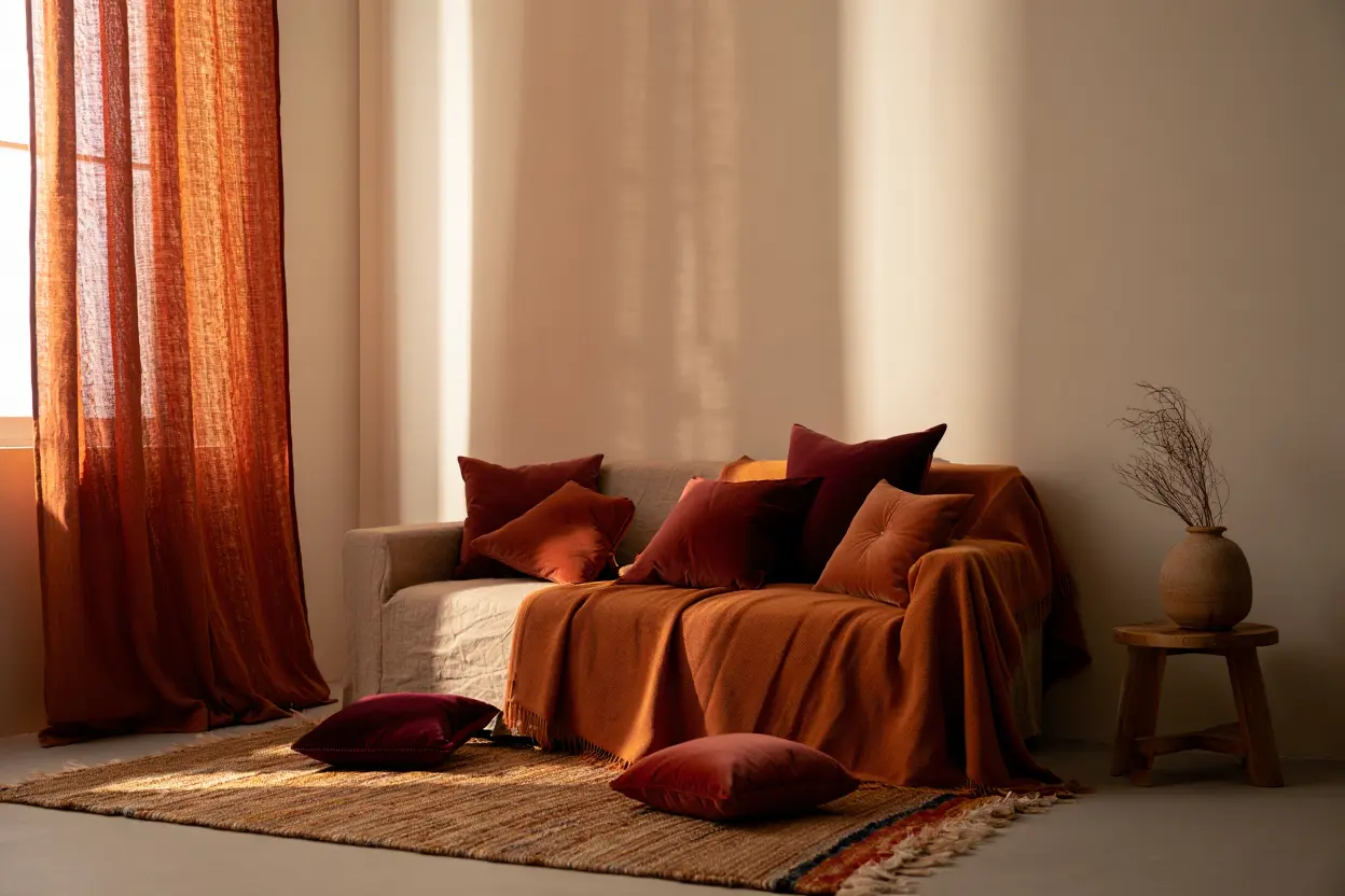 Textiles cosy couleurs chaudes