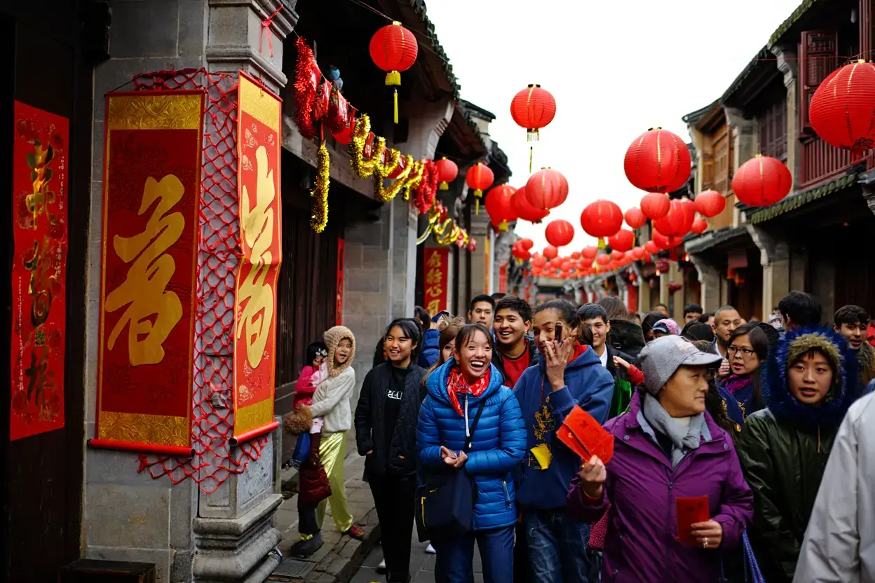 Célébration du nouvel an chinois avec lanternes rouges
