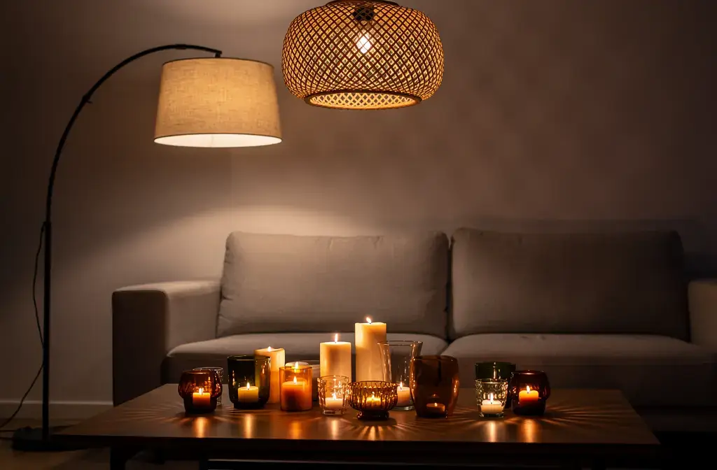 Éclairage stratifié créant ambiance cosy