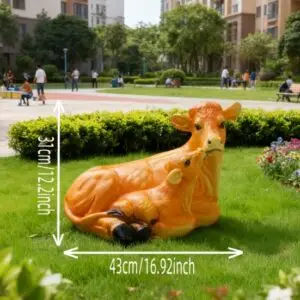 Vache décorative blonde avec son veau en Résine